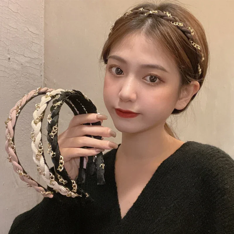 Новый женский обруч для волос с цепочкой, изысканные повязки для волос, женский темперамент, тонкий край, украшение для волос, повязка на голову, модные аксессуары для волос