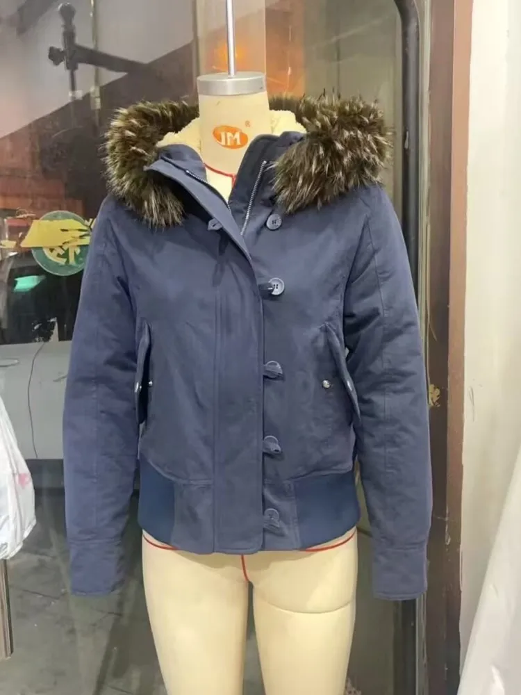 Veste en jean courte à la mode pour l'hiver 202 avec col en fourrure détachable et poches, vêtements d'extérieur Caot