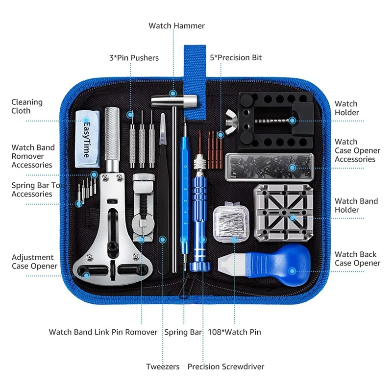 Kit alat perbaikan jam tangan: untuk pemeliharaan penggantian baterai jam tangan penyesuaian kembali pembongkaran