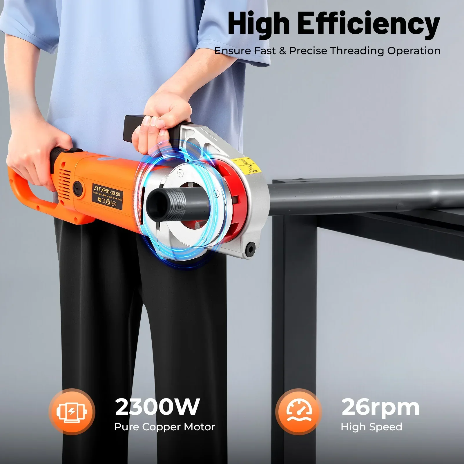 

Electric Threading Machine with 6 Dies 2‘’, 1-1/2‘’, 1-1/4‘’, 1‘’, 3/4‘’, 1/2'', 2300W Portable Ratchet Pipe Threader Tool Kit