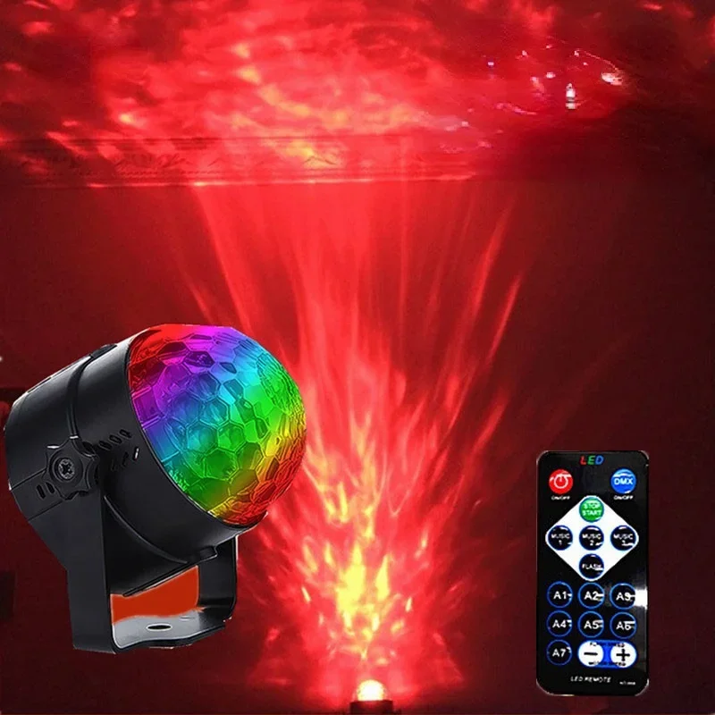 

LED water stripe lamp small magic ball flame lamp ocean projection lamp seven color remote control rotating star night sky night