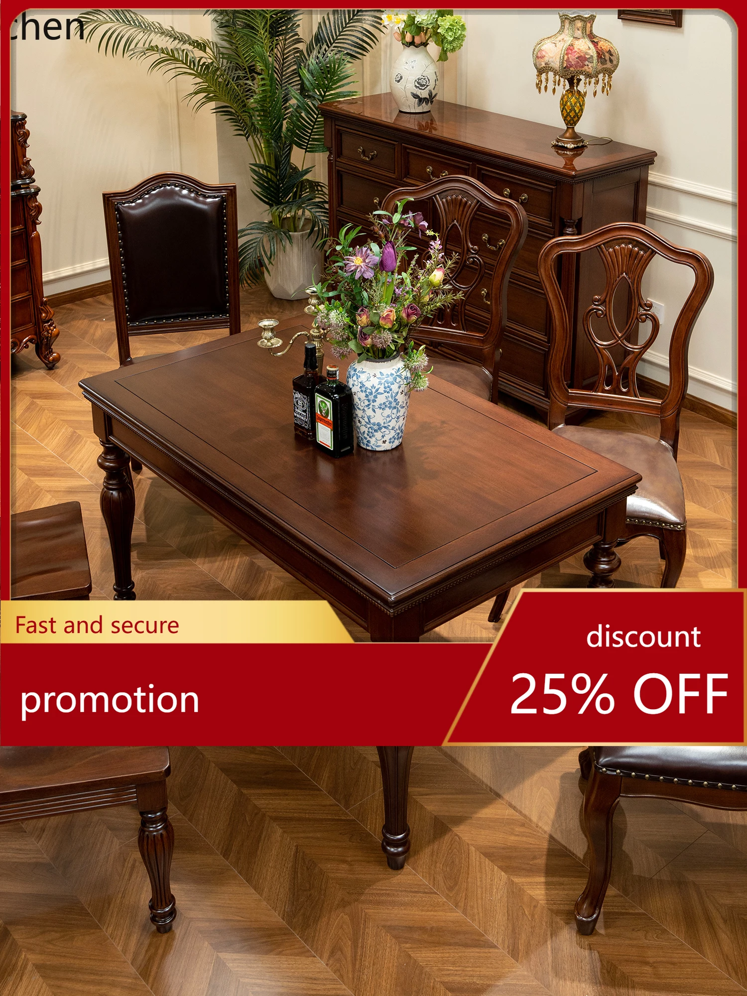 HXL Dining Table Solid Wood Household Square Table Restaurant Rectangular Dining Table and Chair Set
