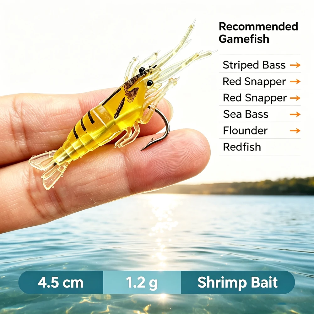 15Pcs/Box 4.5cm Shrimp Lures Soft Shrimp Fishing Lures For Freshwater Saltwater Luminous Shrimp Bait Set With Sharp Hook Bead