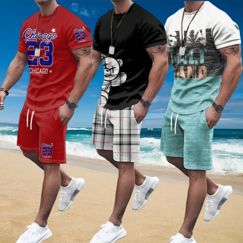 

2pcs Set Fashion Leisure Comfortable Set Men Including T-shirts Shorts Suitable Sports Fitness Activities Summer Sports Suit