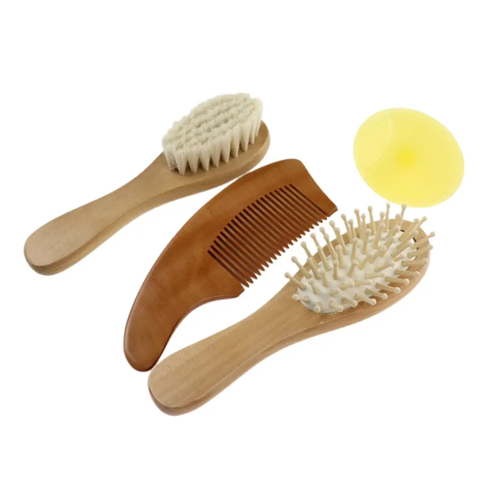 

1Set Beech Wood Wool Baby Bath Brush Comb Set for Newborn Scalp Care Gentle Head Massage Healthy Hair Cleaning Portable Travel