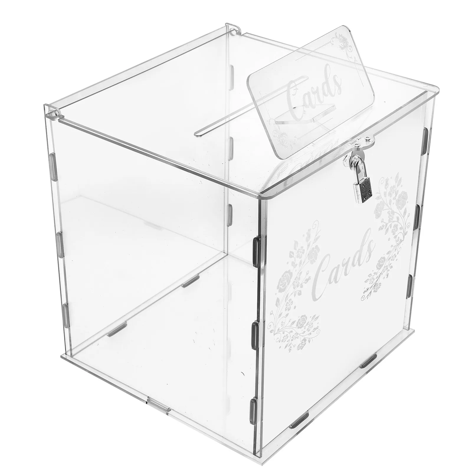 Wedding Card Box Acrylic Clear Square Design with Lock for Cards Envelopes Cash Guest Book Sign-in Table Decoration Reception