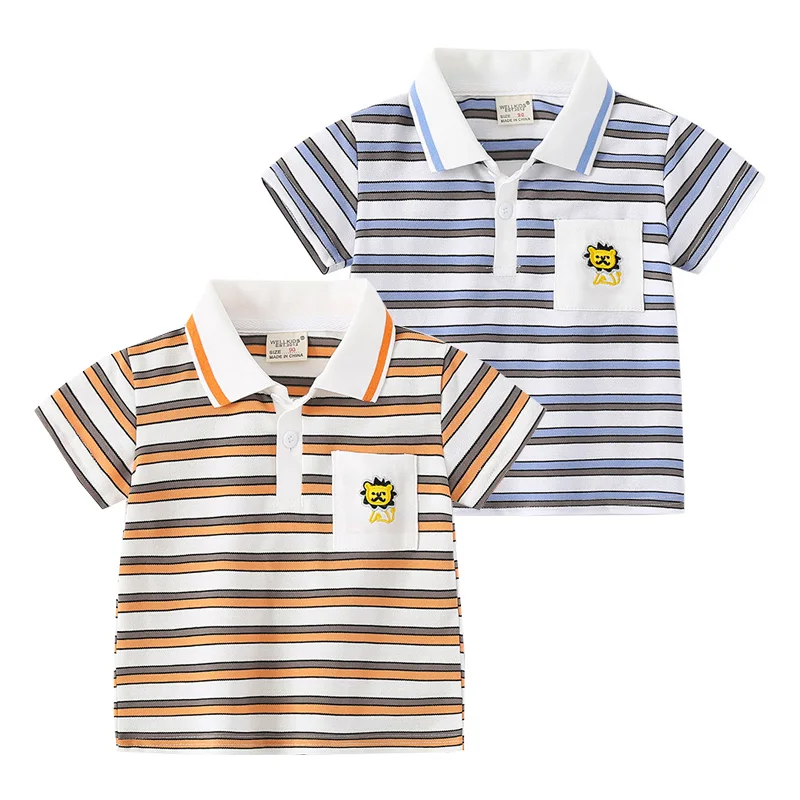 

Fashion Striped Boys Polo T-shirt Cotton Toddler Tee Shirt Baby Summer Jersey Children Tops Kids Clothes Embroidery Lion