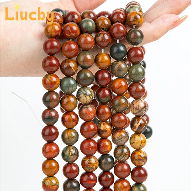 Echte Natursteinperlen aus rotem Kiefernholz, rund, für die Schmuckherstellung, DIY-Zubehör, Schlüsselanhänger, Armband, Halskette, 15' Großhandel 4/6/8/10/12 mm – Detail 5