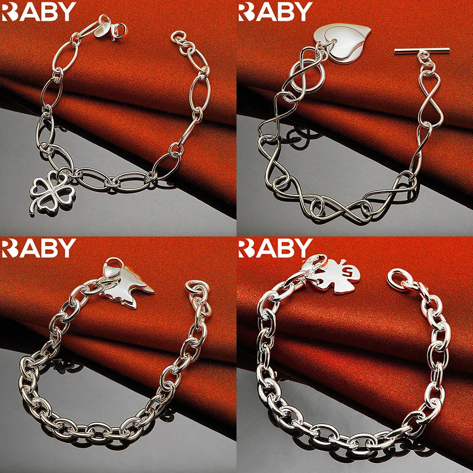 

URBABY 925 Sterling Silver Bracelet For Women Men Fashion Jewelry Charm Grace Noble Wedding Accessories