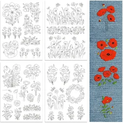 Water Soluble Embroidery Patterns for Beginners 4 Sheets with 30pcs Papaver Rhoeas Patterns Wash Away Embroidery Pattern