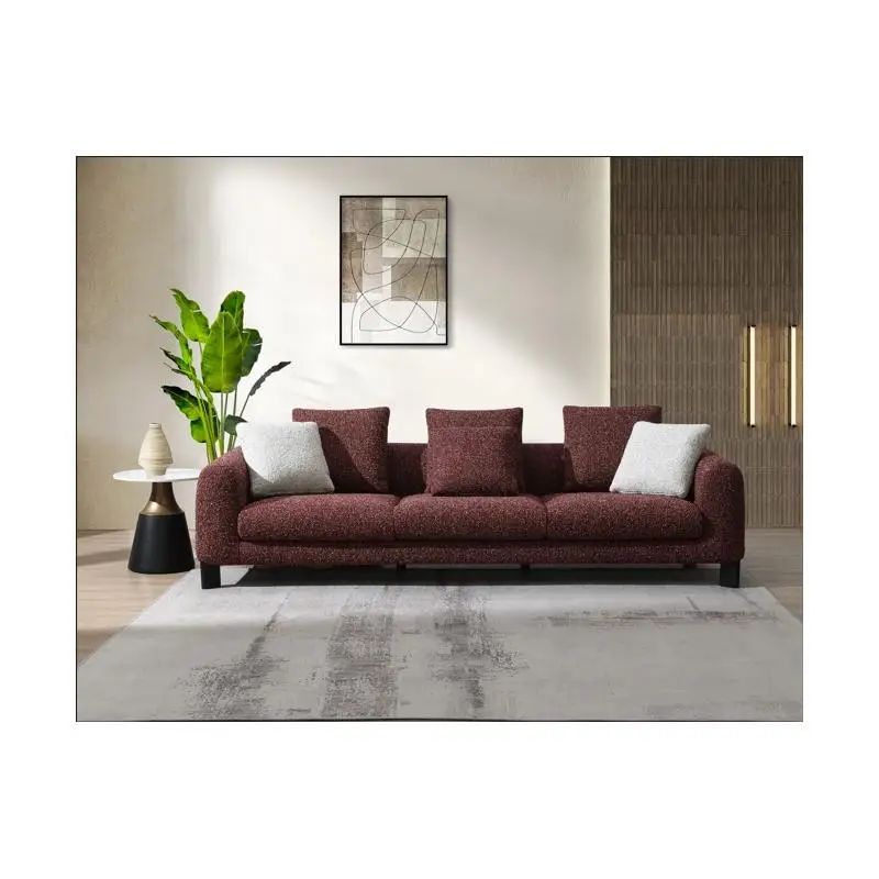 

Maroon Tweed Sofa with 3 Cushions, Comfortable Seating, Stylish Design for Living Room, Durable Fabric, Perfect for Home Decor