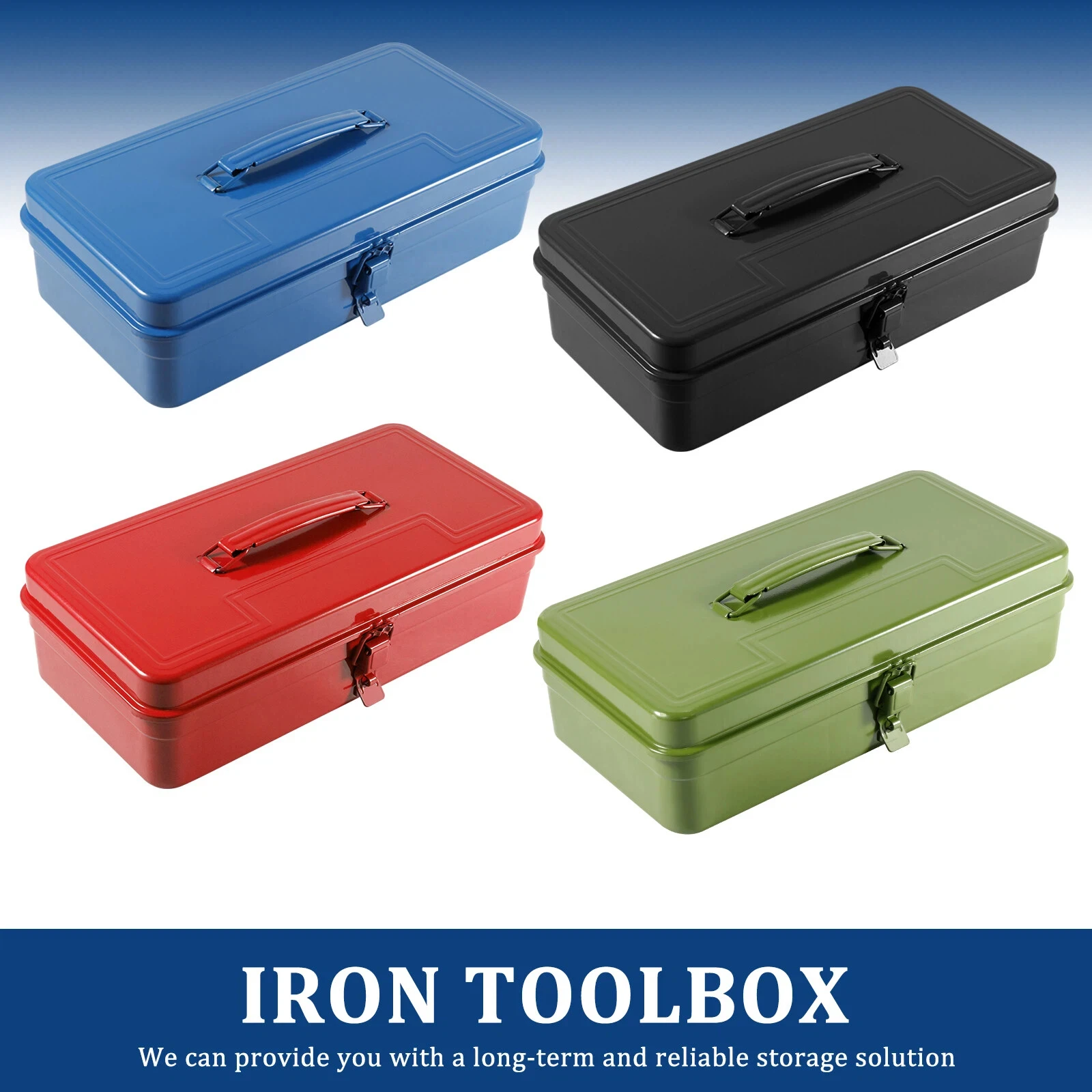 

Iron Tool Box with Metal Latch Closure and Handle Portable Tool Chest Multipurpose Metal Toolbox for Household Workshop Car