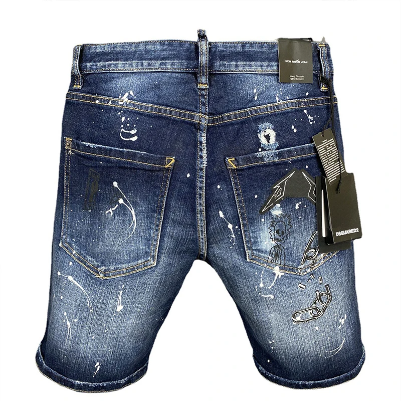 Shorts jeans rasgados para homens, jeans rasgados, calças justas e stretch, 5-1, tinta splash, calças médias, calças de governo, novas, 502