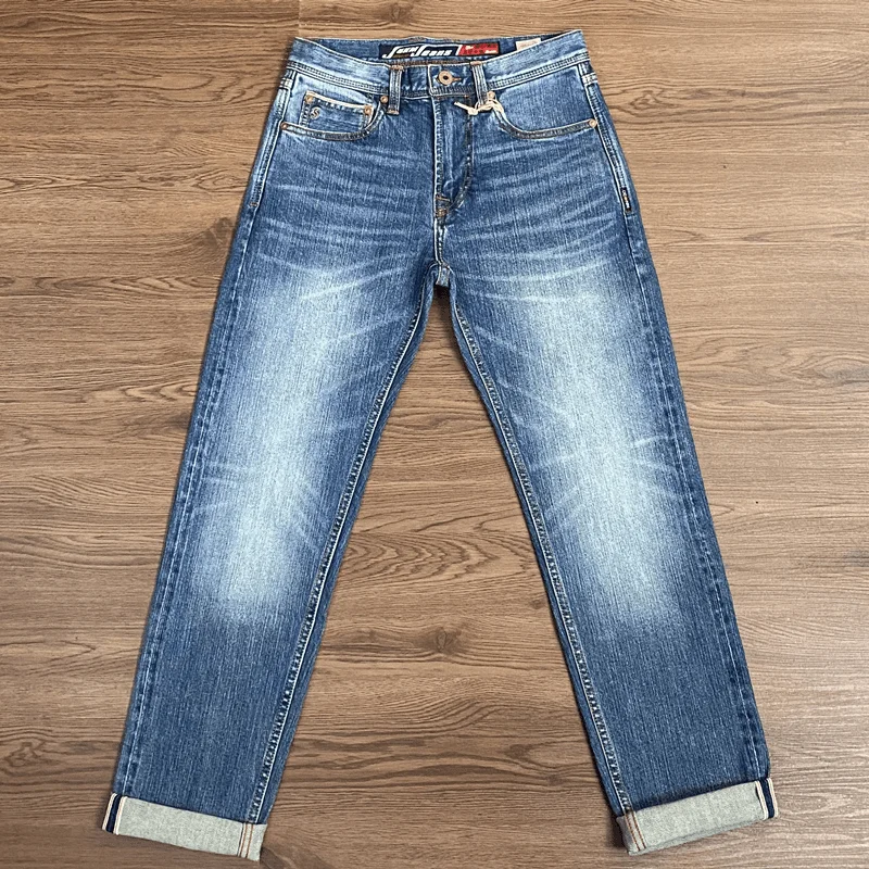 

Spring Autumn 14oz Selvedge Denim Jeans for Men American Vintage 99% Cotton Washed Stretch Tapered Straight Pants 5KM