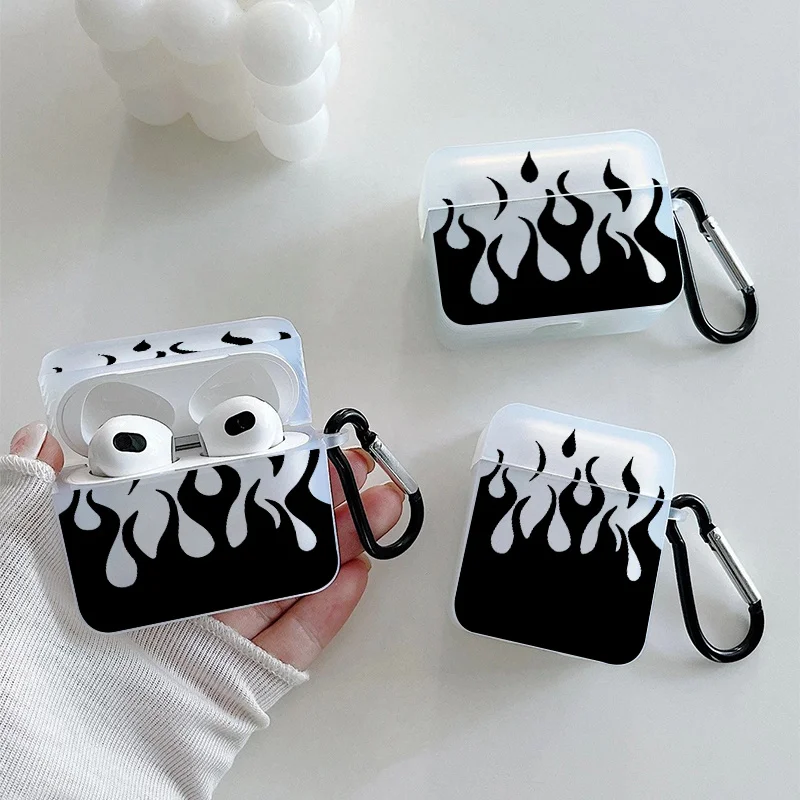 Flame Black Clear TPU Earphone Cases For Airpods pro 2/3/4 Fashion Silicon Headphone EarphoneCover cases With Hook