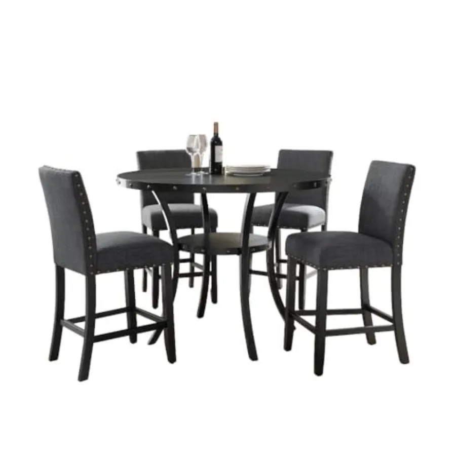 

Gray Counter Height Dining Table Set with Tall Bar Chairs, 5-Piece High Table and Seating Set Featuring Upholstered Chairs