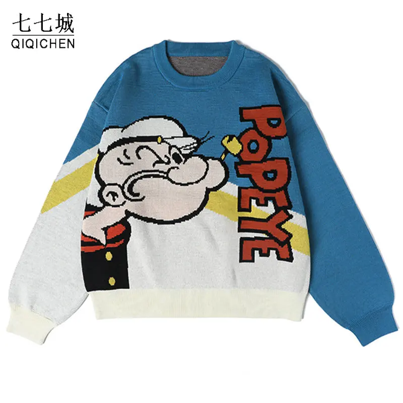 Casual Loose Knitted Sweater Men Women Cartoon Streetwear Japanese Short Pullover Harajuku Cotton Korea Sweaters Autumn New