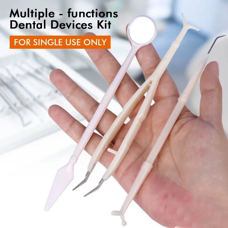 

1/10set-Dental supplies disposable stainless steel tweezers, mouth mirror, probe three-piece set, intraoral tartar cleaning tool