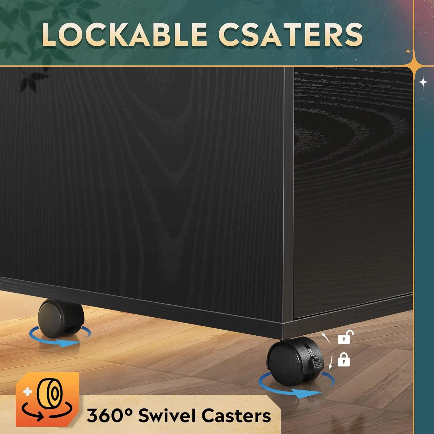 خزانة ملفات متنقلة ذات 3 أدراج، خزانة ملفات جانبية خشبية، حامل طابعة مع أرفف مفتوحة للمكتب المنزلي، أسود #6