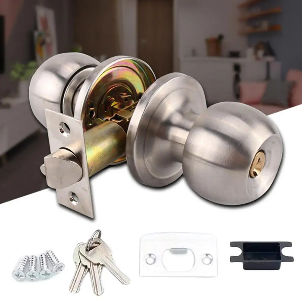 Three-bar Spherical Bathroom Door Lock Stainless Steel Double-sided With Tongue Locks Single Lock Door Handle Bedroom Z4l4