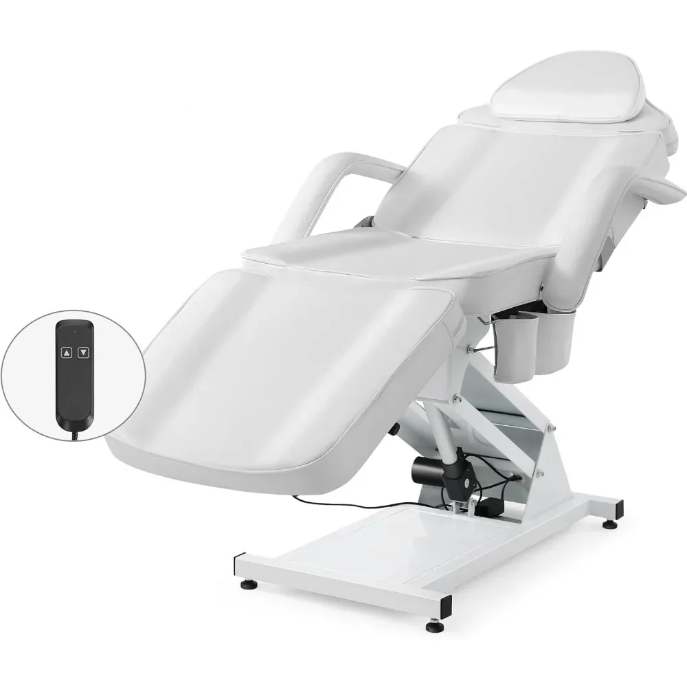 Facial Bed Massage Table Electric Height Adjustable Massage Bed Massage Bed Lash for Eyelash Extensions Salon Chair (White)