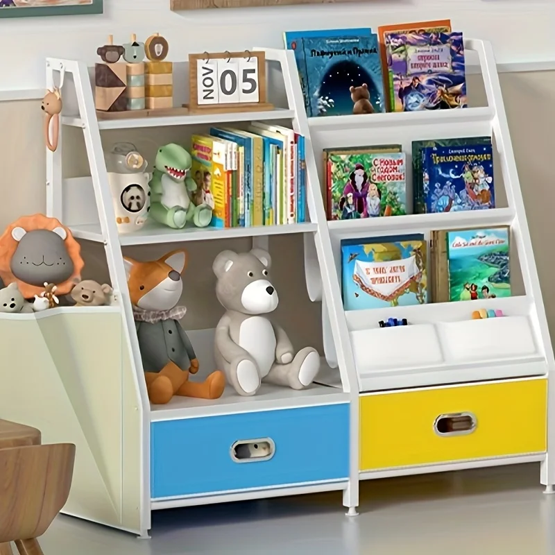 

Bookshelf And Toy Organizer, Three-Tier Bookcase for Kids, Sling Bookshelf with Two Drawers, Toddler Shelf with Storage for Toys