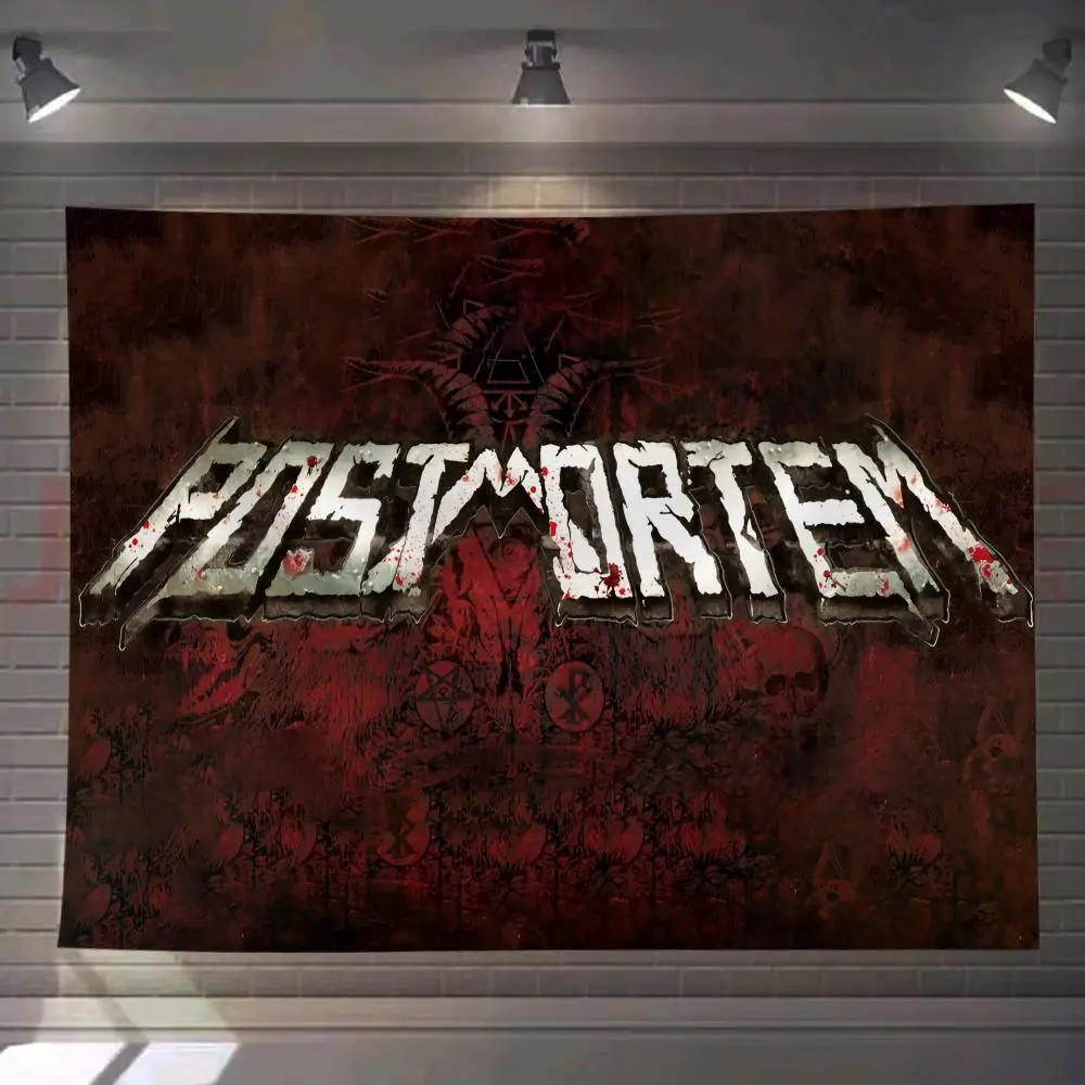 

Post M-Mortem Band Logo Tapestry Custom Living Bedroom Party Dormitory Interior Wall Bohemian Decoration Attached Clip
