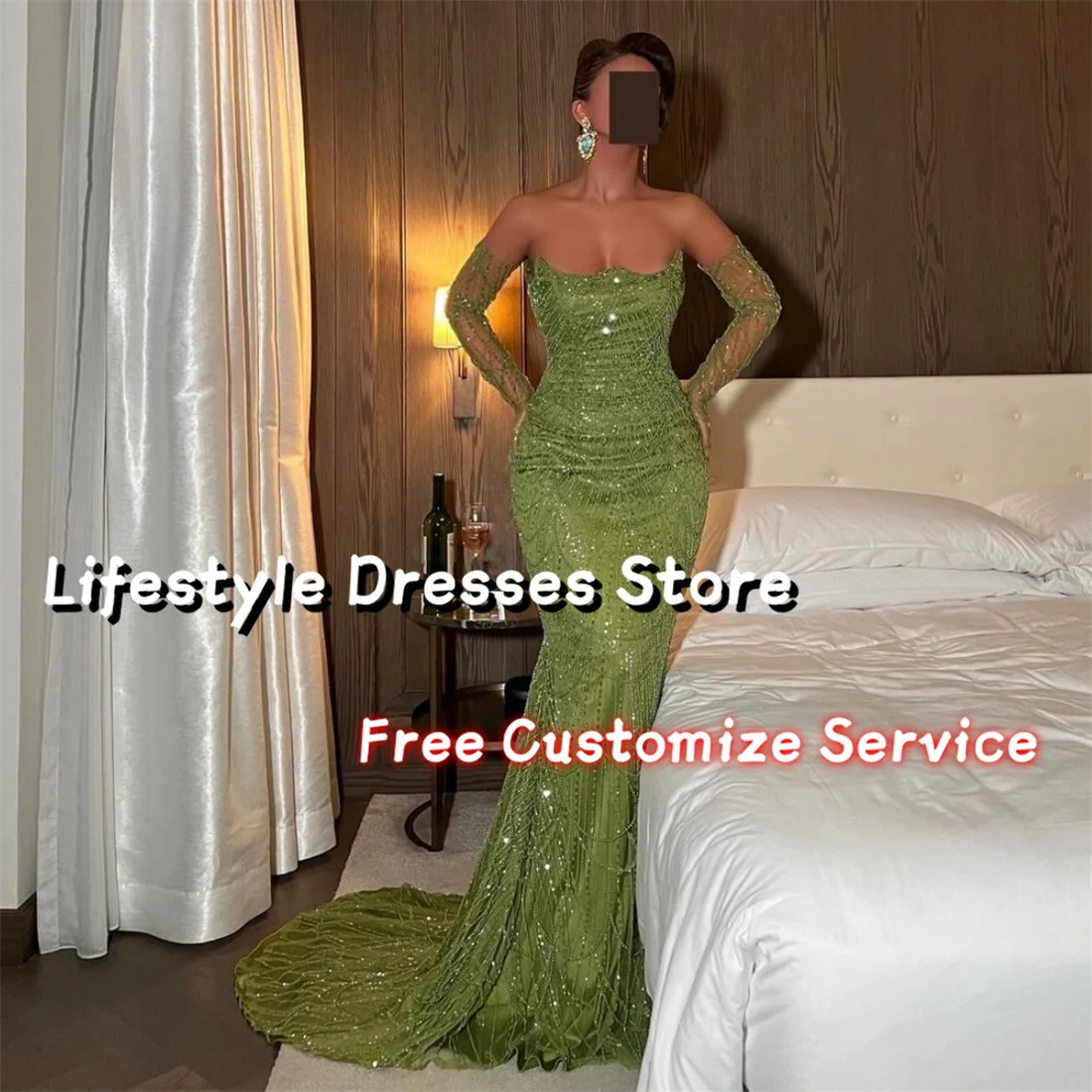 

Beaded Sequins Mermaid Luxury Evening Dresses Sleeveless Arabia Prom Dress vestidos de fiesta elegantes 2024