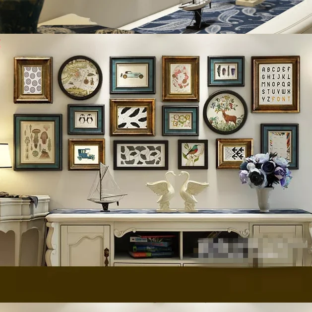 European Style Retro Wooden Photo Frame Set,Combination Picture Frame Home Decor,Classic Hanging Wall Photo Frames Multi