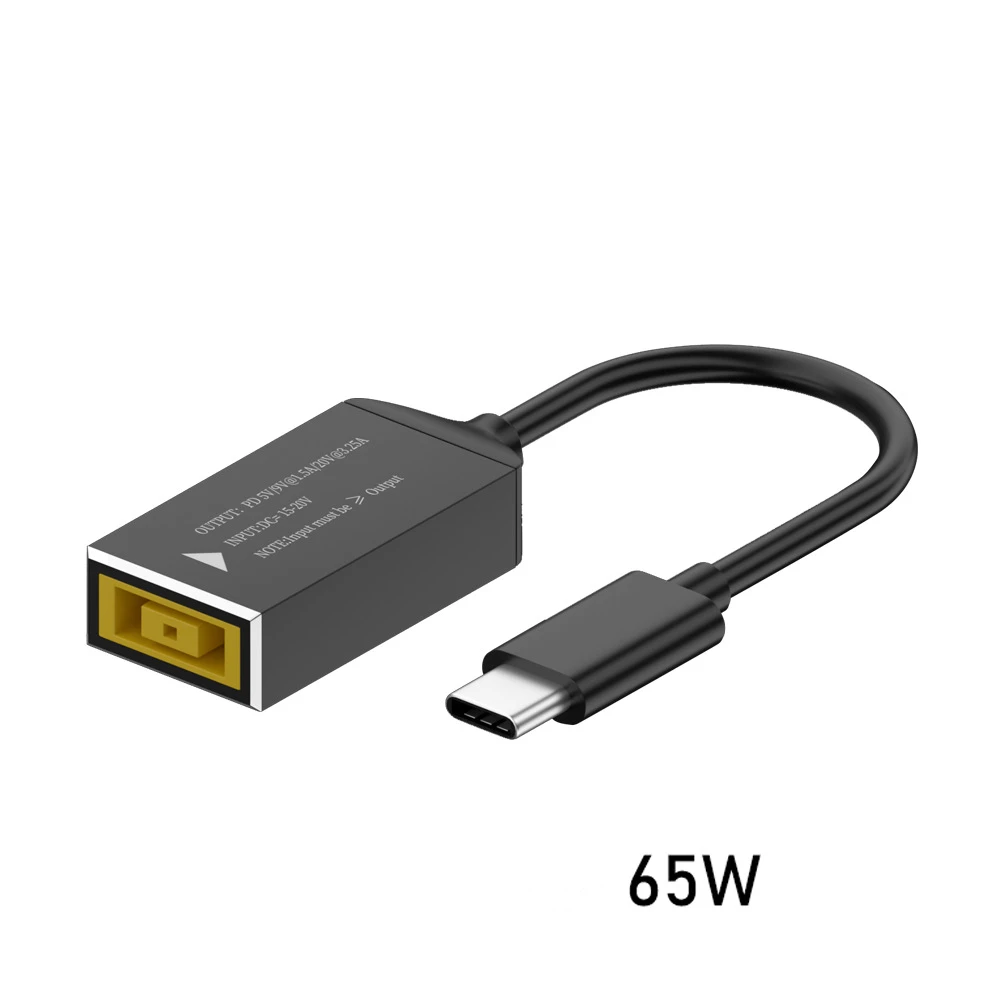 노트북 휴대폰 태블릿용 스퀘어 잭-USB C타입 컨버터, PD65W 충전 케이블, Lenovo 전원 어댑터와 호환 가능