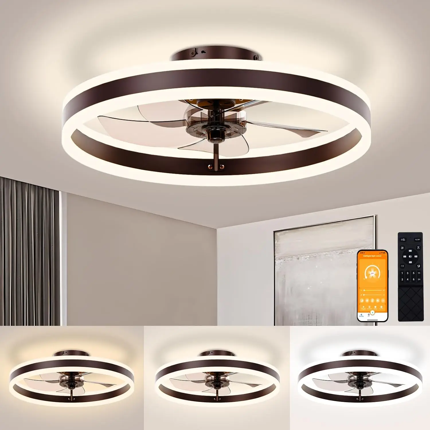 

Volisun Low Profile Ceiling Fans With Lights And Remote, 19.7In Flush Mount Ceiling Fans With Light, 3000K-6500K Dimmable