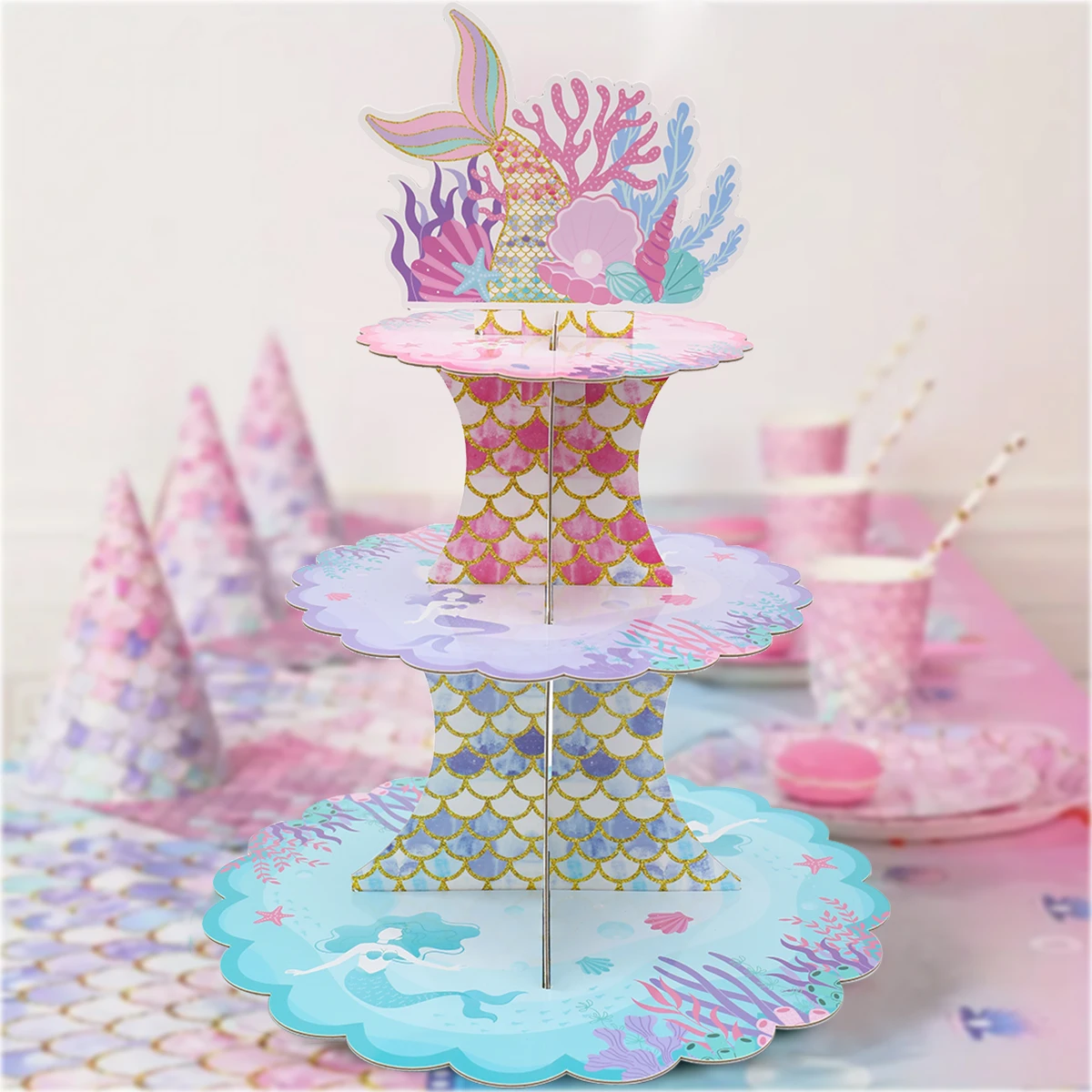 Подставка для кексов «Русалочка» под морем, декор для дня рождения с русалкой, детские принадлежности для свадьбы, дня рождения, детского душа Подставка для кексов «Русалочка» под морем, декор для дня рождения с русалкой, детские принадлежности для свадьбы, дня рождения, детского душа