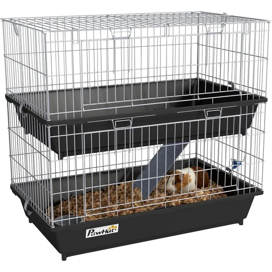 

2-Tier Small Animal Cage for Chinchillas and Ferrets with Indoor Use Features Two Doors Deep Bottom Design Integrated Ramp Food