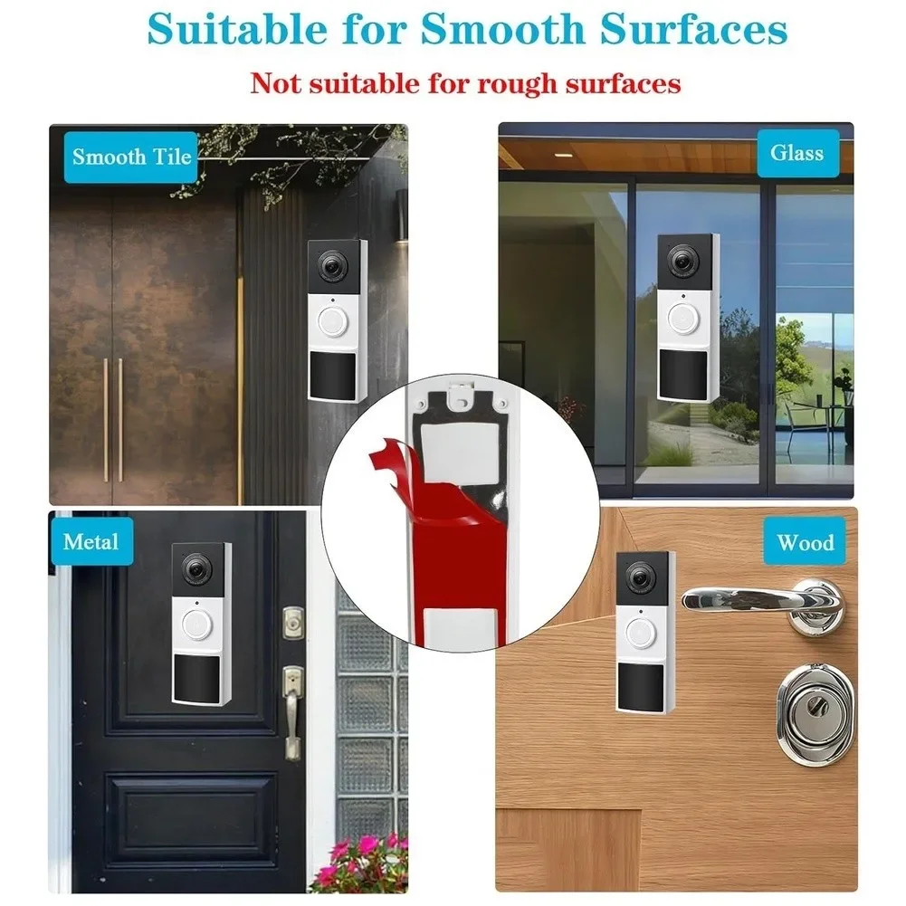 Video Doorbell Tape White Tape 15x4.8cm No Drill Doorbell Strong Adhesion Tape Damage Free Install Metal Release Key