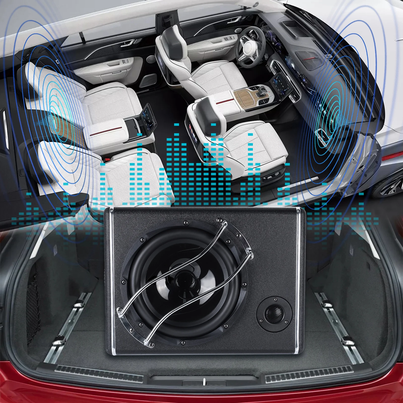 Podofo 1 Set 10 Zoll 3800W Auto-Subwoofer mit Bandpass-Subwoofergehäuse für 12V Auto LKW Marine Boot Audio-Upgrade – Detail 3