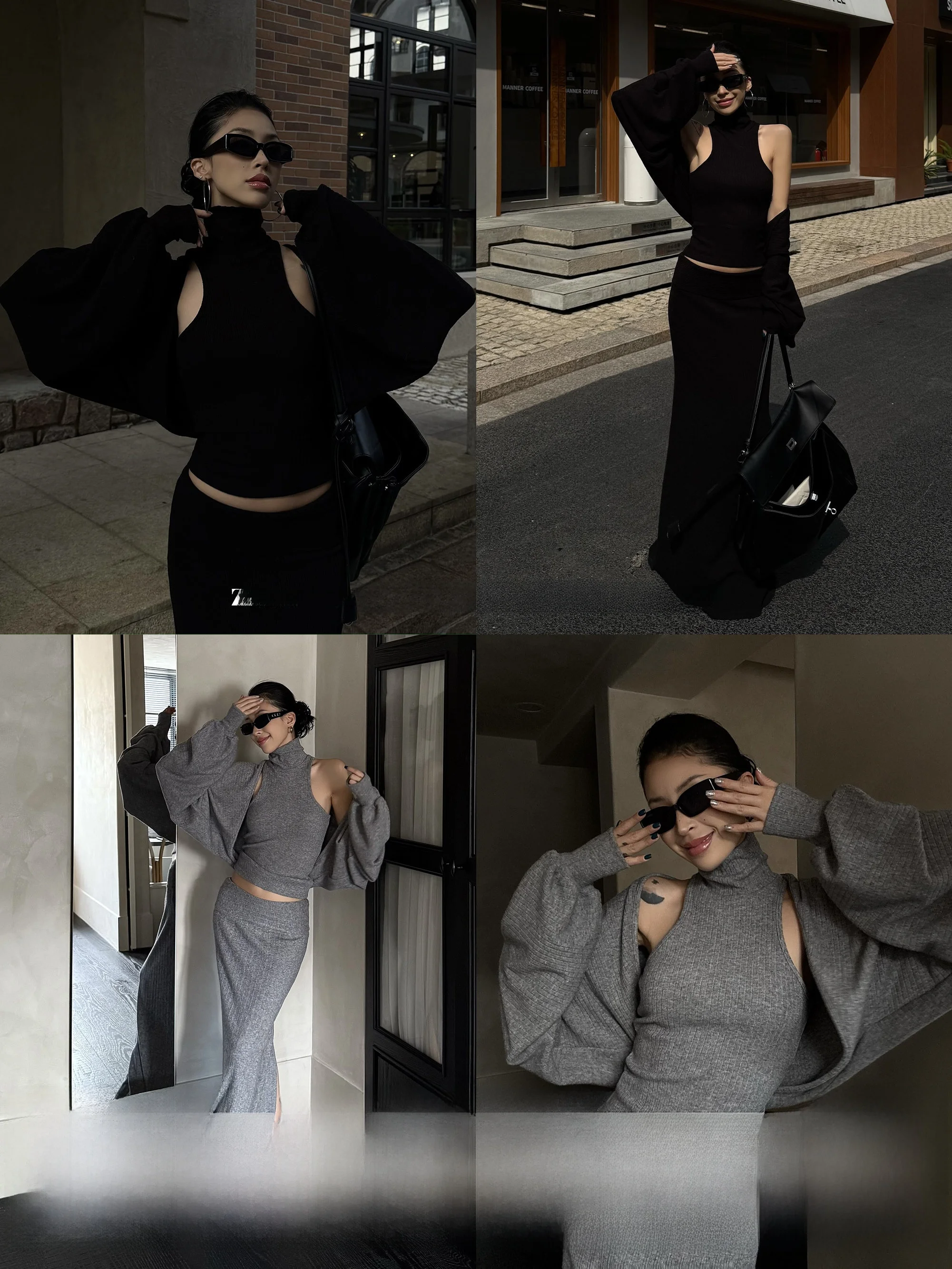 

Женский вязаный комплект Wild Zero: приталенный кардиган и топ с высоким воротником, эластичный, с длинными рукавами, повседневный модный комплект