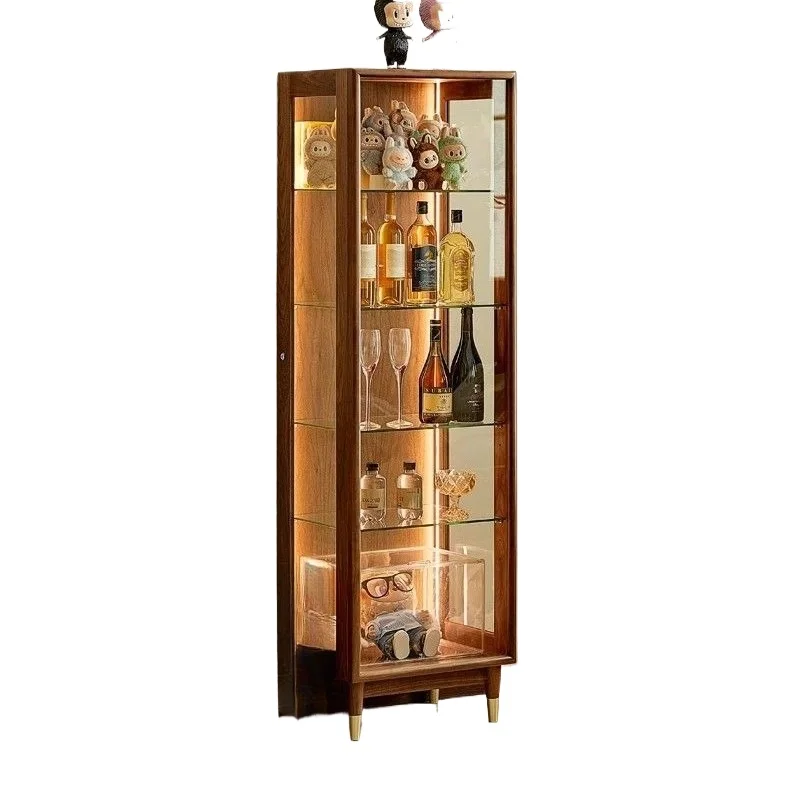 

North American black walnut display cabinet Solid wood wine cabinet Transparent model Glass display Side