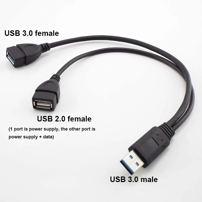 Concentrador de datos USB 3,0 A 1 macho A 2 USB Dual hembra, adaptador de corriente Y divisor, Cable de alimentación de carga USB, Cables de extensión
