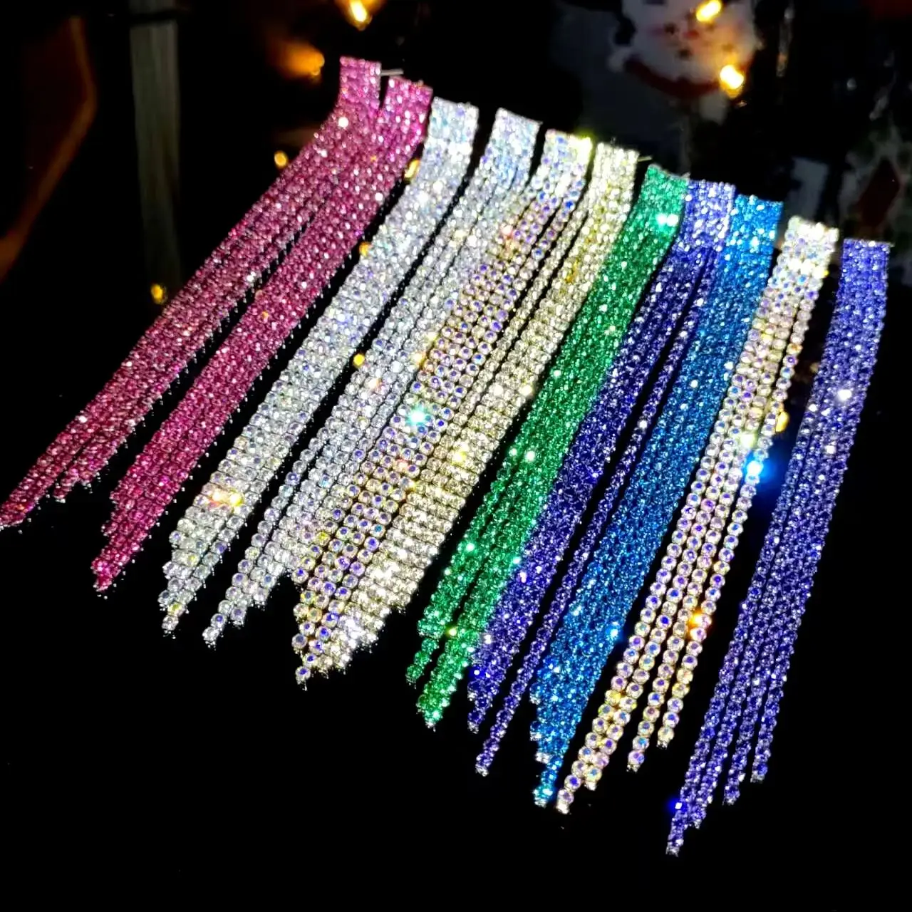 Luxury Custom Color Rhinestone Crystal Long Tassel Earrings for Women Bridal Drop Dangling Earrings Party Wedding Jewelry Gifts