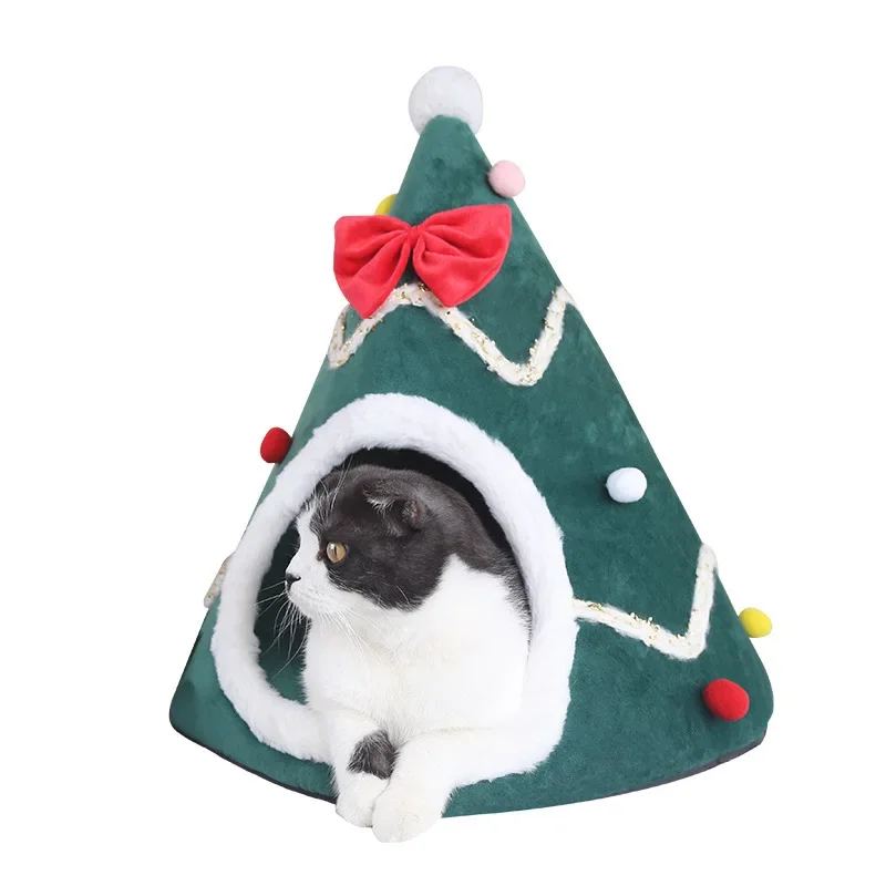 Winter Plush and Thickened Surround Style Warmth Semi Enclosed Deep Sleep Sense of Security Christmas Tree Pet Cat Nest