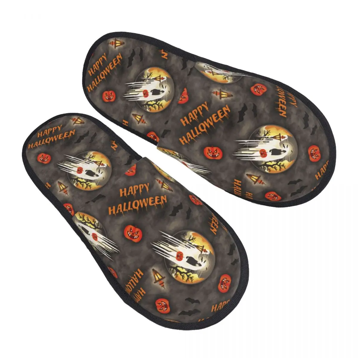 

Custom Happy Halloween Moonlit Haunt Memory Foam Slippers Women Soft Warm House Slippers