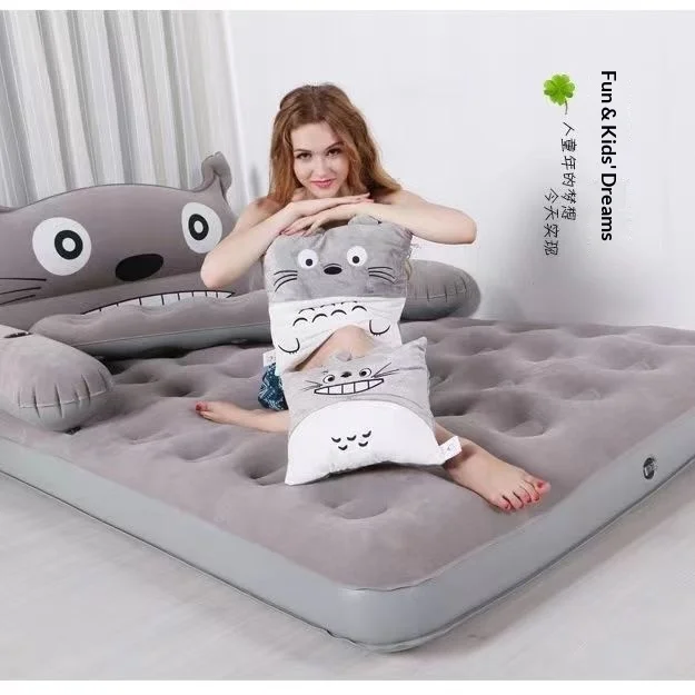 Cross-border Outdoor Camping Cartoon air Mattress Inflatable Home Furniture Single-person Elevated Mattress Flocked Top 200cm
