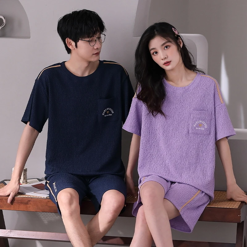 Couple Summer Fashion Man and Woman Pajamas Set Kawaii Bear Print Homewear for Lovers Short Sleeved Shorts Couple\'s Pyjamas