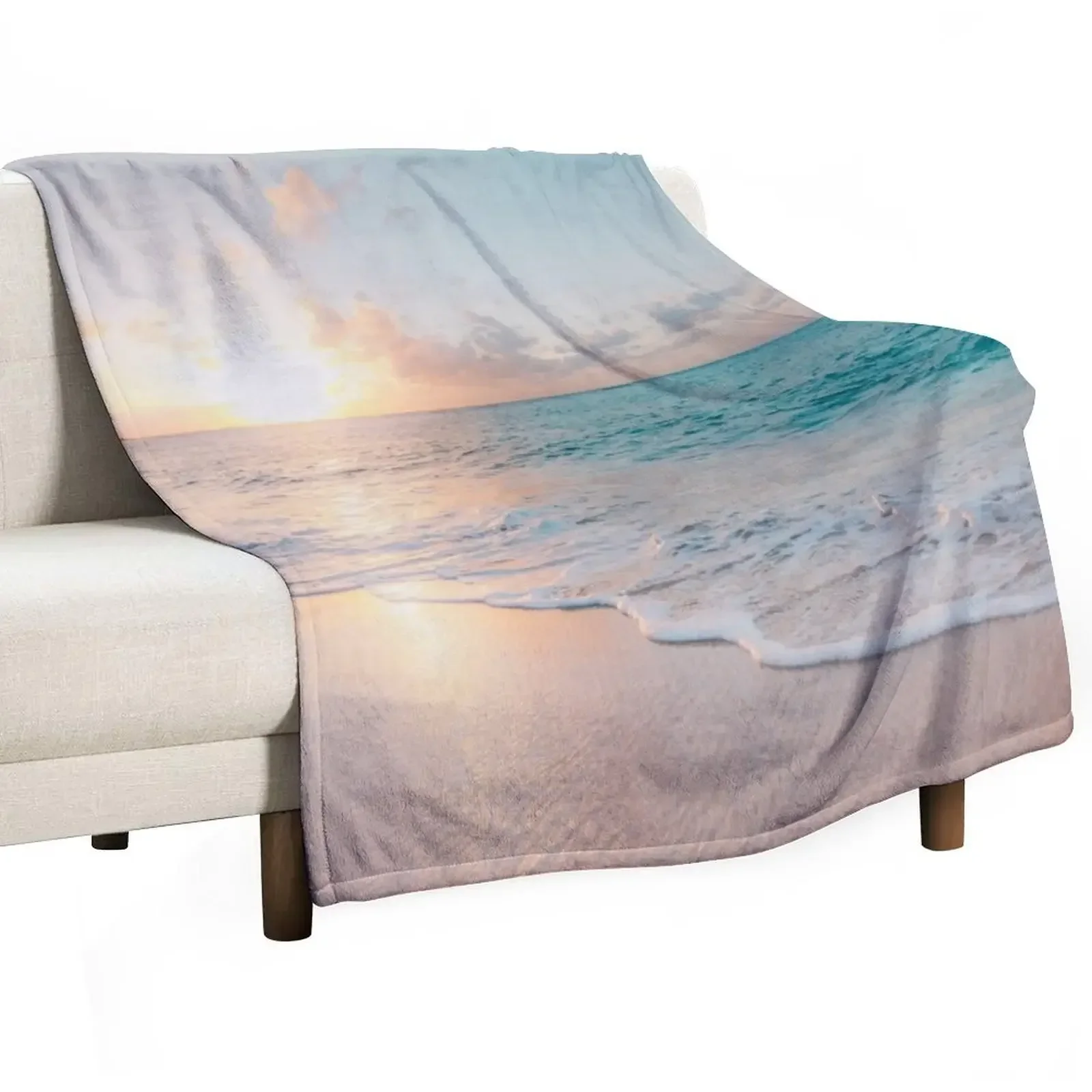 Ocean Blue Shore Sunset Throw Blanket Luxury Thicken Large Picnic Personalized Gift Flannel heavy to sleep Blankets