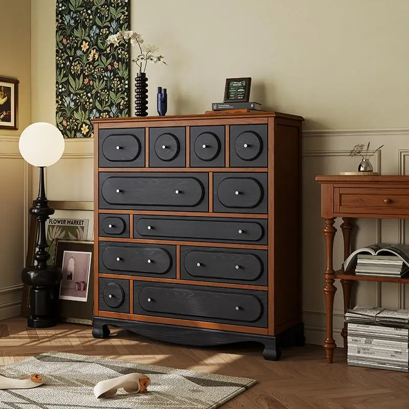 

t all solid wood retro small apartment locker bedroom chest cabinet multi-drawer dining side cabinet storage bedside table