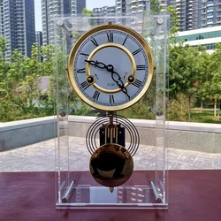 Nordic Mechanical Clock Retro Transparent Desktop Clocks Pendulum Pure Copper Movement Bedroom Watch Vintage Home and Decoration