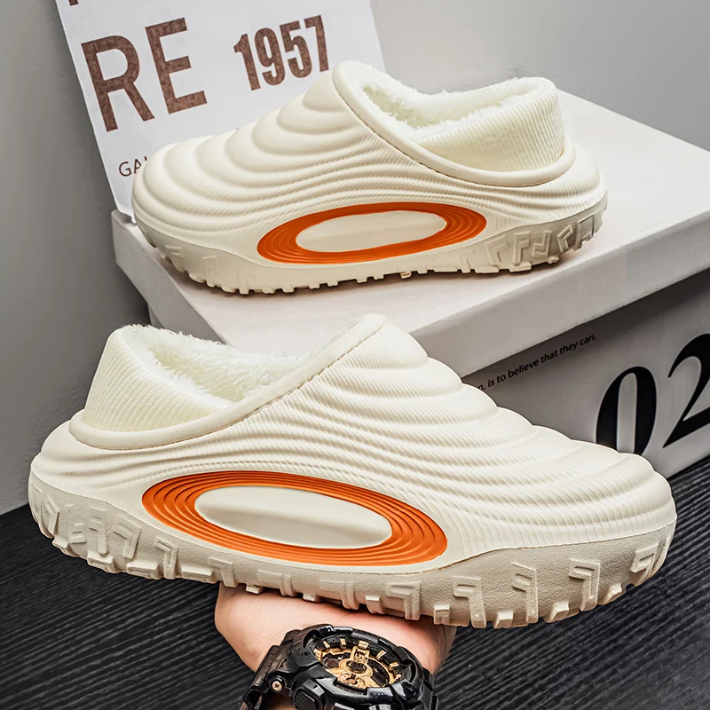 

NEW Men Warm Slippers Winter Home Couple Slippers Non-Slip Male Cotton Shoes Waterproof Soft EVA Fashion Slippers Big Size 36-47