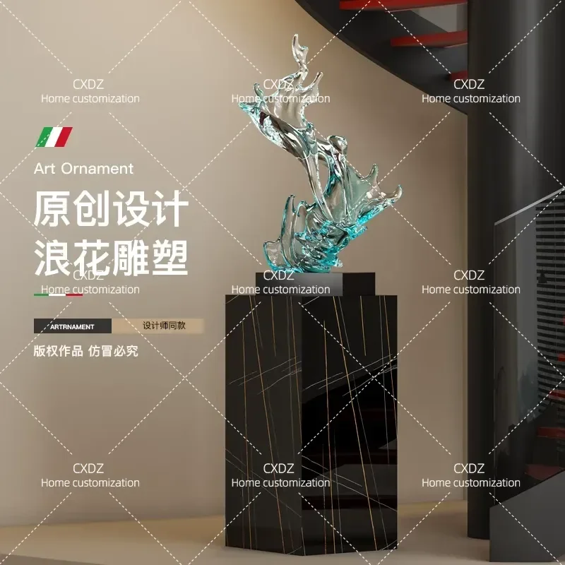 High End Transparent Wave Abstract Sculpture Italian Light Luxury Minimalist Art Floor Ornament Home Decor Living Room Statue