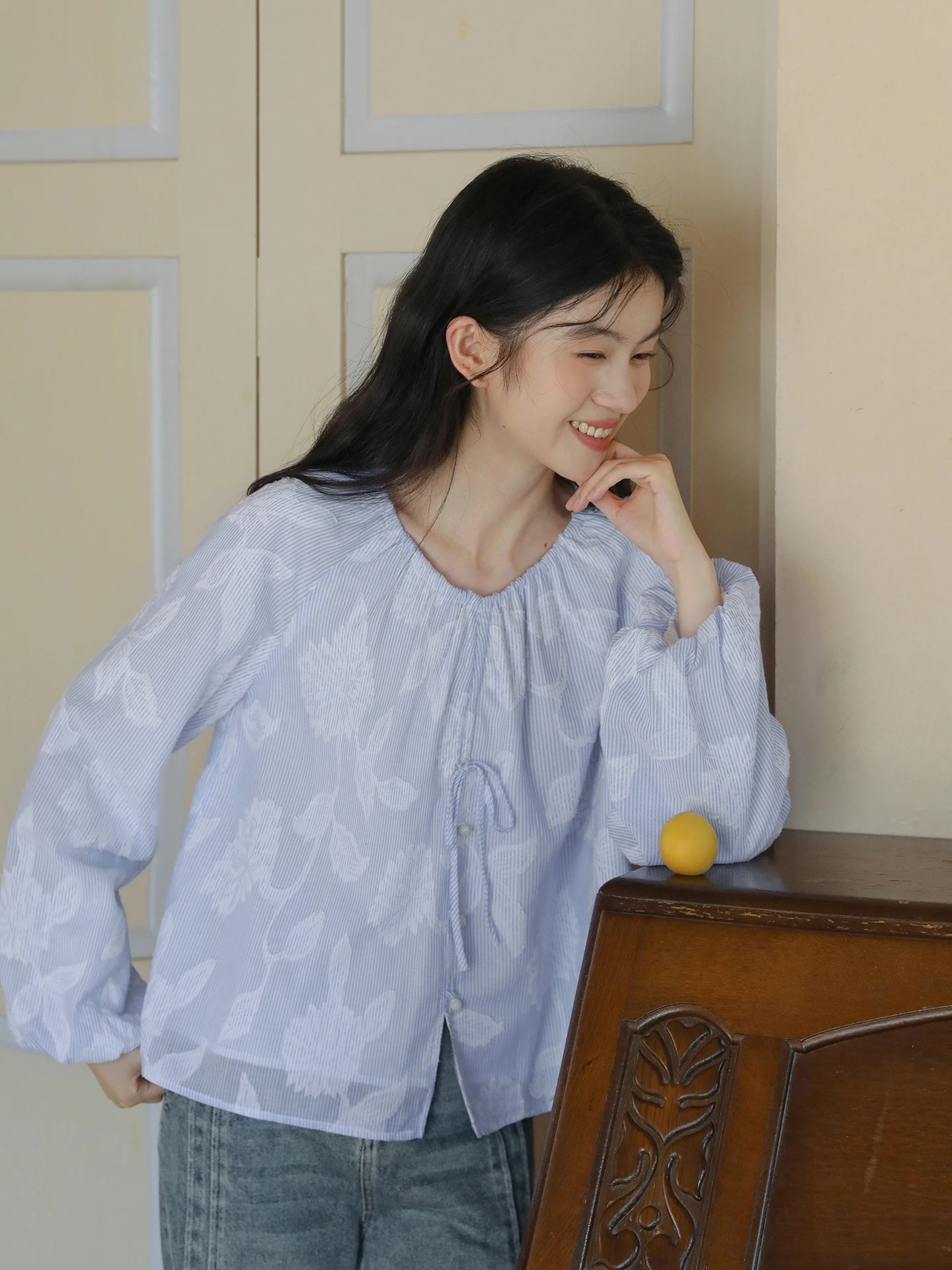 

Женская блузка Nesoulum с длинными рукавами из чистого хлопка, в клетку, с завязками, весенняя, винтажная, свободного кроя, дышащая, с круглым вырезом, на пуговицах