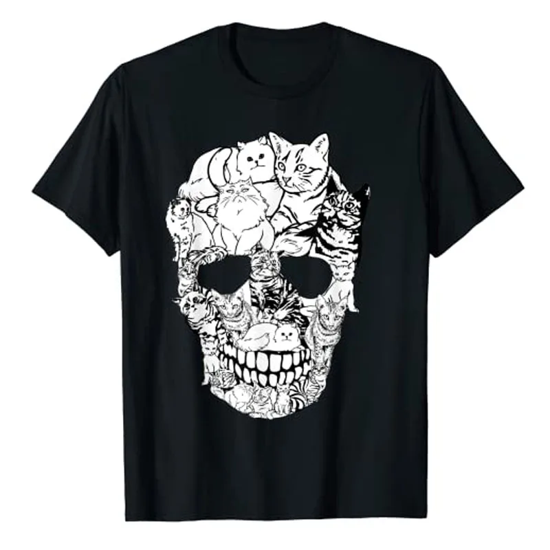 

Kitty Skeleton Halloween Costume Skull Cat T-Shirt Aesthetic Clothes Cat-Lover Graphic Tee Gothic Style Cute Animal Print Tops